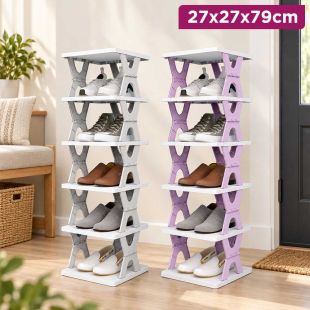 Foldable Plastic Shoe Organizer 6 Tier 27 x 27 x 79cm