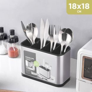 Kitchen Utensil Holder Stainless Steel - Large - 4 Compartment