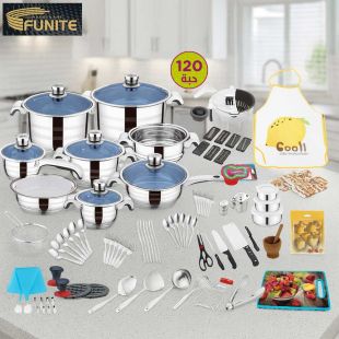 طقم أواني ومستلزمات المطبخ من الستانلس ستيل 120 قطعة من Funite