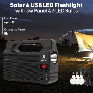 Solar & USB LED Flashlight with 3w Panel and 3 LED Bulbs