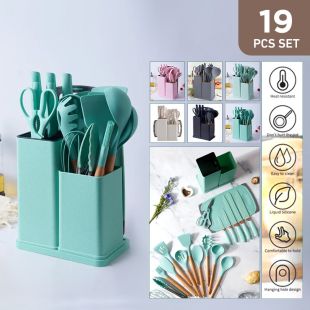 Silicone Kitchenware with Knife and Cutting Board 19Pcs Set