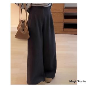 بنطلون صوف بتصميم كوري واسع الساقين للسيدات