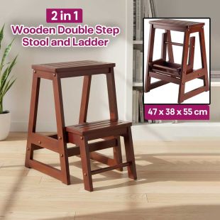 2 in 1 Wooden Double Step Stool and Ladder