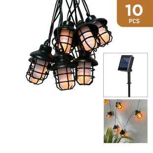 Lantern String Lights Solar Powered Flame Effect 10Pcs 