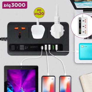 وصلة اشتراك كهربائي 3000 واط مع منفذ PD قوة 20 واط 3 مخارج 4 منافذ USB من LEEDOR