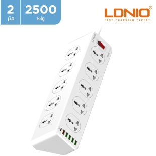 وصلة اشتراك كهربائي 10 مخارج 6 منافذ USB طول 2 متر من LDNIO