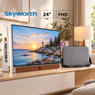 تلفزيون أندرويد محمول LED دقة FHD قياس 24 بوصة قابل للشحن مع حقيبة مجانية من Skyworth