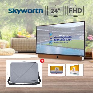 تلفزيون Android LED FHD محمول قابل للشحن قياس 24 بوصة من Skyworth مع حقيبة مجانية