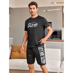 Let Me Sleep Design Short Sleeves Pajama Set For Men