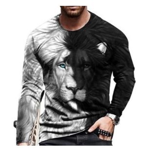 تيشيرت خريفى بأكمام طويلة وتصميم Lion 3D للرجال