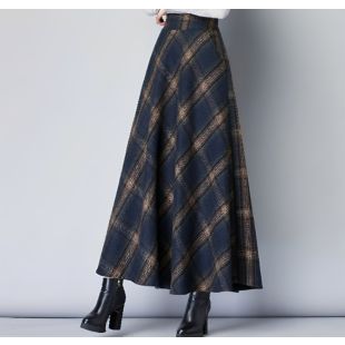 تنورة خريفى طويلة أنيقة بتصميم كارو للسيدات