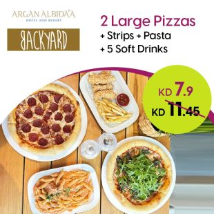 2 Large Pizzas + Strips + Pasta at BackYard - ARGAN ALBIDA'A