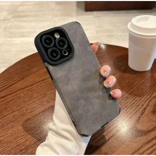 غطاء حماية هاتف iPhone فاخر مخملى باللون الرمادي الداكن