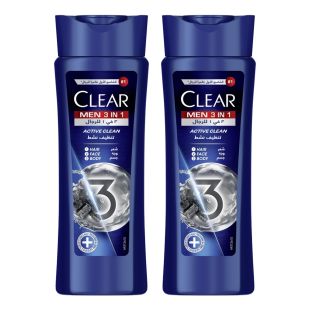Clear Men 3in1 Active Clean Shampoo Body & Face Wash 2 × 200 ml