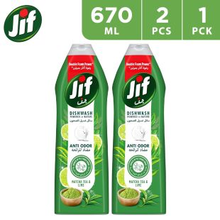 جِف - سائل غسيل الأطباق المضاد للرائحة بشاي الماتشا والليمون 2 × 670 مل