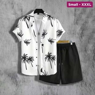 طقم صيفي كاجوال قميص وشورت أنيق للرجال