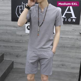 طقم قطن وكتان قطعتين للرجال