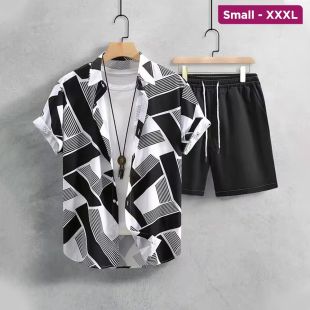 طقم صيفي كاجوال قميص وشورت أنيق للرجال