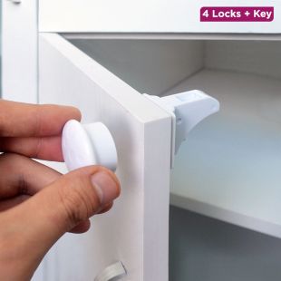 قفل أمان للادراج مغناطيسي لاصق مخفي للأطفال (4 أقفال + مفتاح)