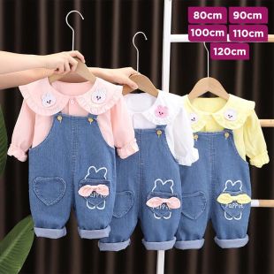 Long Sleeve Bunny Design Denim Jumpsuit For Girls