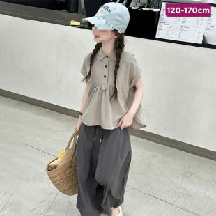Korean Style Loose Blouse and Pants Summer Set For Girls