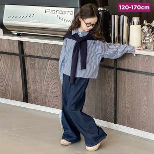 Autumn Loose Stylish Striped Shawl Blouse For Girls