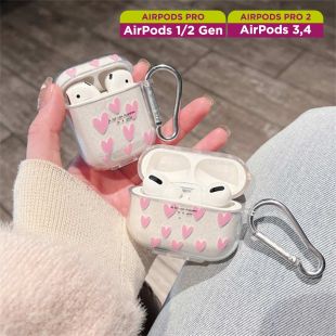 غطاء حماية مع مشبك لسماعات إيربودز بتصميم Heart Glitter