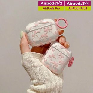 غطاء حماية لسماعات إيربودز بتصميم Pink Bow