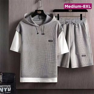 طقم شورت وتيشيرت فضفاض بأكمام قصيرة للرجال