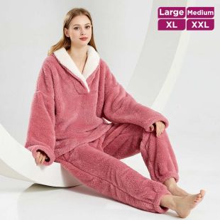 Women's Velvet Pajama Set with Turn-Down Collar (2 Pieces)