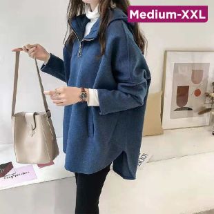 Autumn Sweatshirt with Front Zipper and Hood For Women