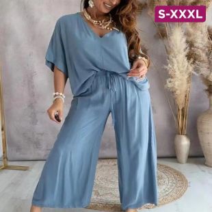 Women's Wide-sleeve Pants and Blouse Set