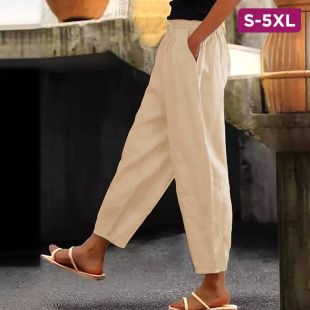 Plain Cotton Linen Casual Leisure Pants for Women