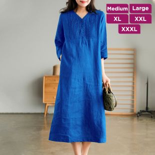 Elegant Long Linen Dress with V-neck