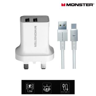 شاحن حائط 12 واط مع كيبل USB إلى Type C من Monster
