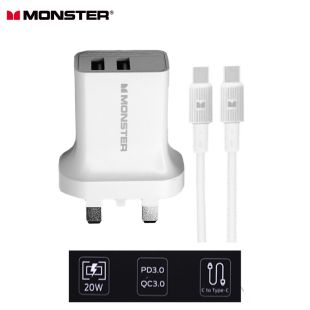 Monster 20W Fast Charger Adptor with Type C to Type C Cable