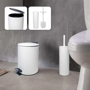 Round Stainless Steel Pedal Bin and Toilet Brush