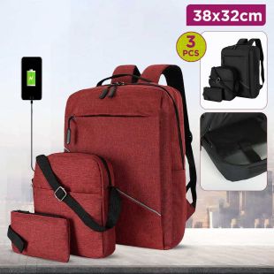School and Laptop Bag with USB Port (Set of 3)