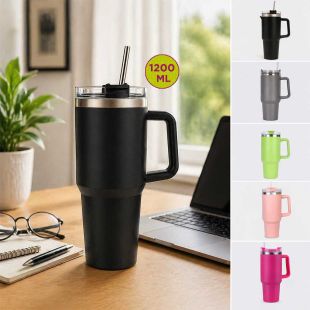 1200ml Large Tumbler with Handle & Stainless Steel Straw