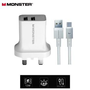 Monster 12W Fast Charger Adptor with USB to Type C Cable
