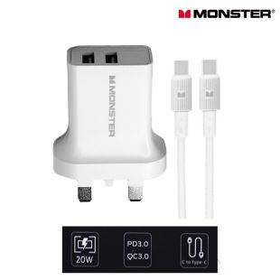 شاحن حائط 20 واط مع كيبل Type C إلى Type C من Monster