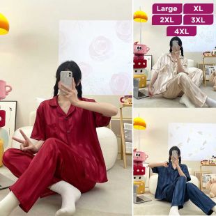 Loose and Simple Pajamas Of Silk With Short Sleeves