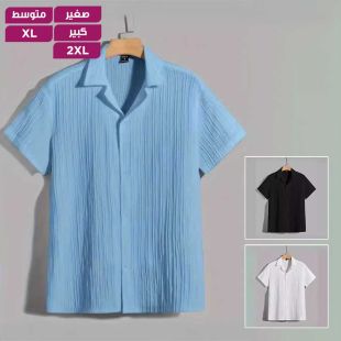 قميص مخطط بأكمام قصيرة وياقة واسعة بتصميم أوروبي