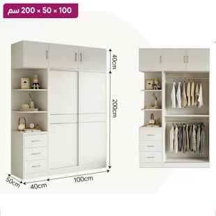 منظم ملابس ELMVALE من خشب صلب ببابين مع وحدة علوية وجانبية 100 × 50 × 200 سم