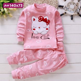 بيجاما قطن خريفي بتصميم Pink Cat للأطفال