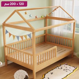 سرير أطفال علي شكل منزل من الخشب الصلب 120 × 200 سم