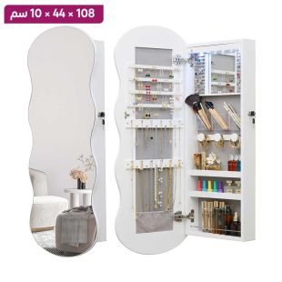 منظم مستحضرات تجميل خشبي قابل للتعليق مع مرآة 108 × 44 × 10 سم