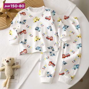 طقم بيجامة قطن للأطفال برسمة سيارات