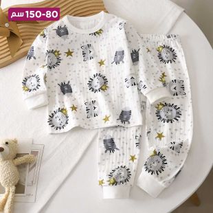 طقم بيجامة قطن للأطفال برسمة أسود ونجوم