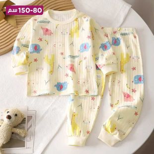 طقم بيجامة قطن للأطفال برسمة حيوانات متنوعة